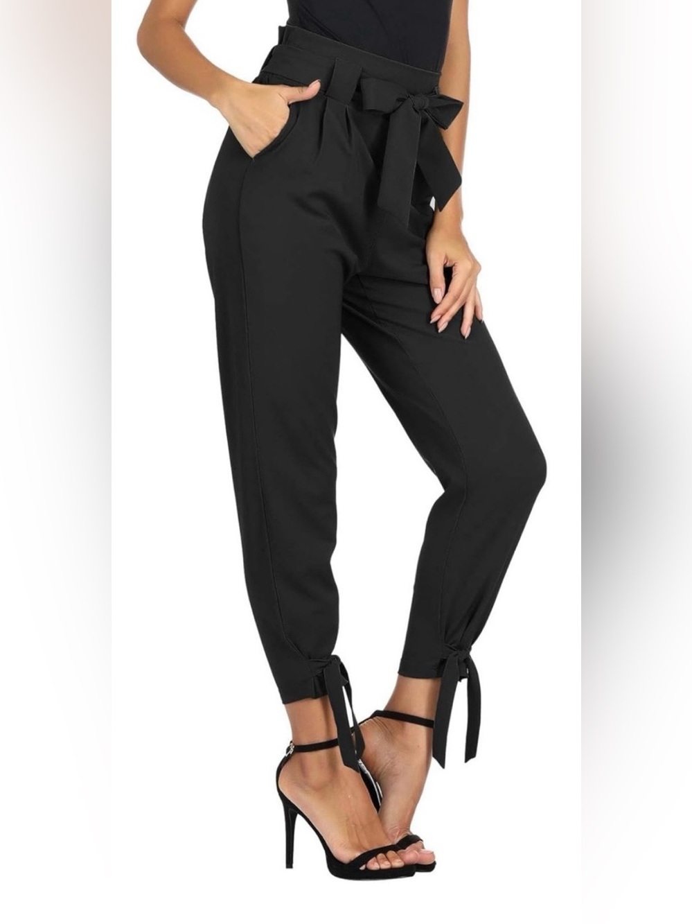 Grace Karin Black Paperbag Pants